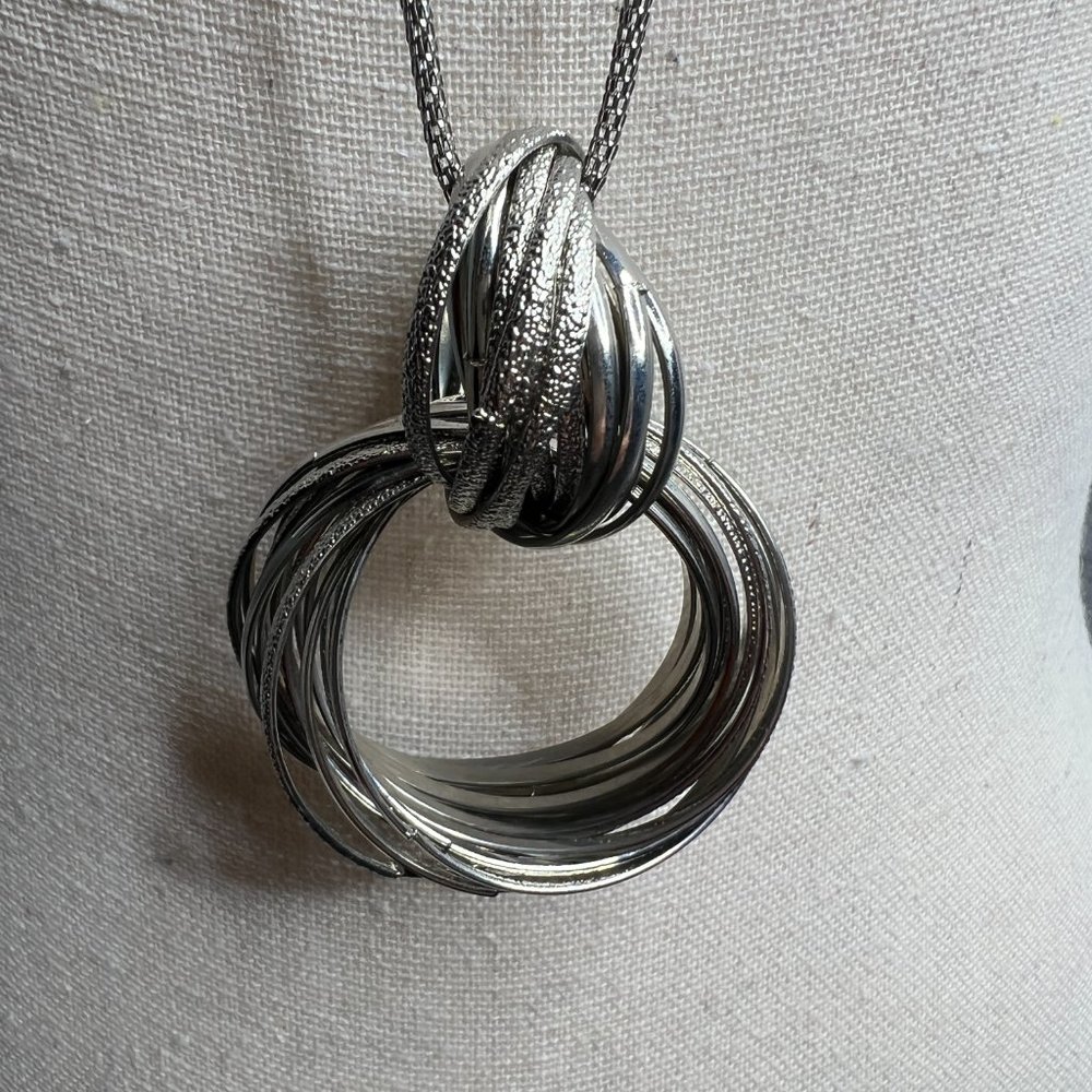 Boho Long Silver Circle Pendant Necklace
